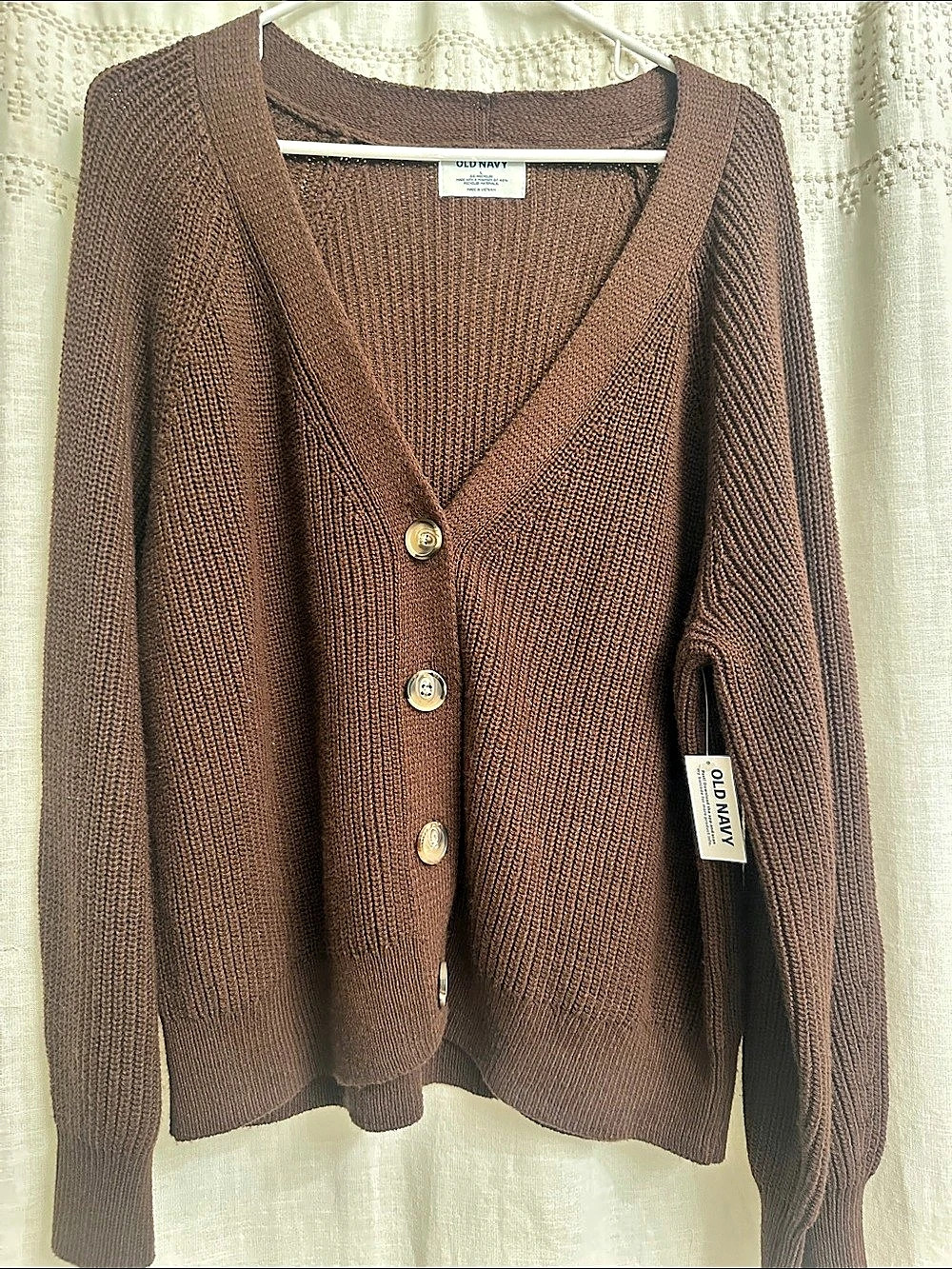 Old Navy Shaker-Stitch Cardigan Sweater Brown Large NWT
